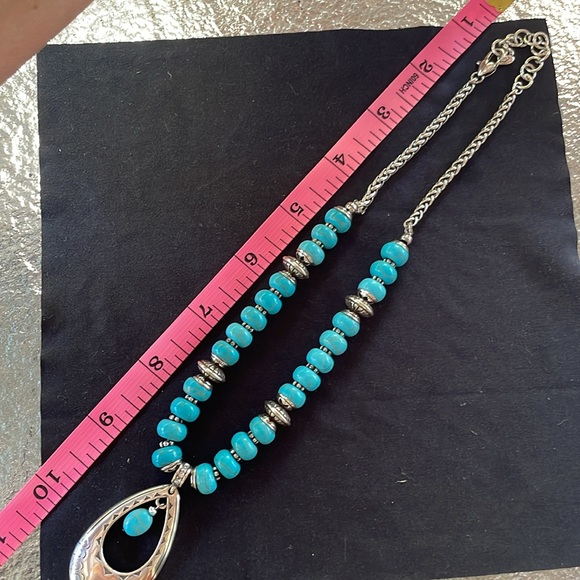 Brighton Santa Fe Southwestern Beaded Turquoise Silver Tone, pendant necklace. - Picture 4 of 4